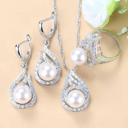 925 Silver Wedding Costume Earrings Ring Necklace for Women