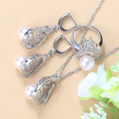 925 Silver Wedding Costume Earrings Ring Necklace for Women (2)