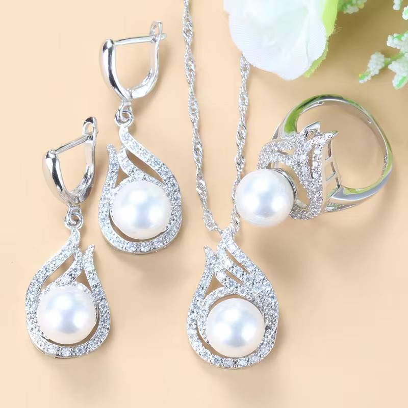 925 Silver Wedding Costume Earrings Ring Necklace for Women (7)