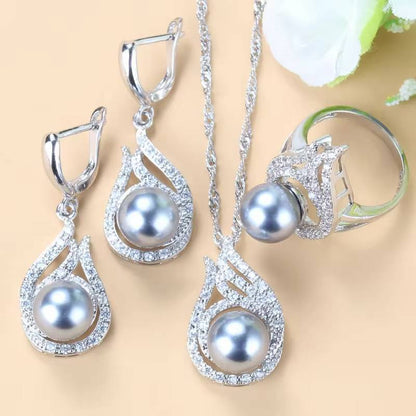 925 Silver Wedding Costume Earrings Ring Necklace for Women (8)