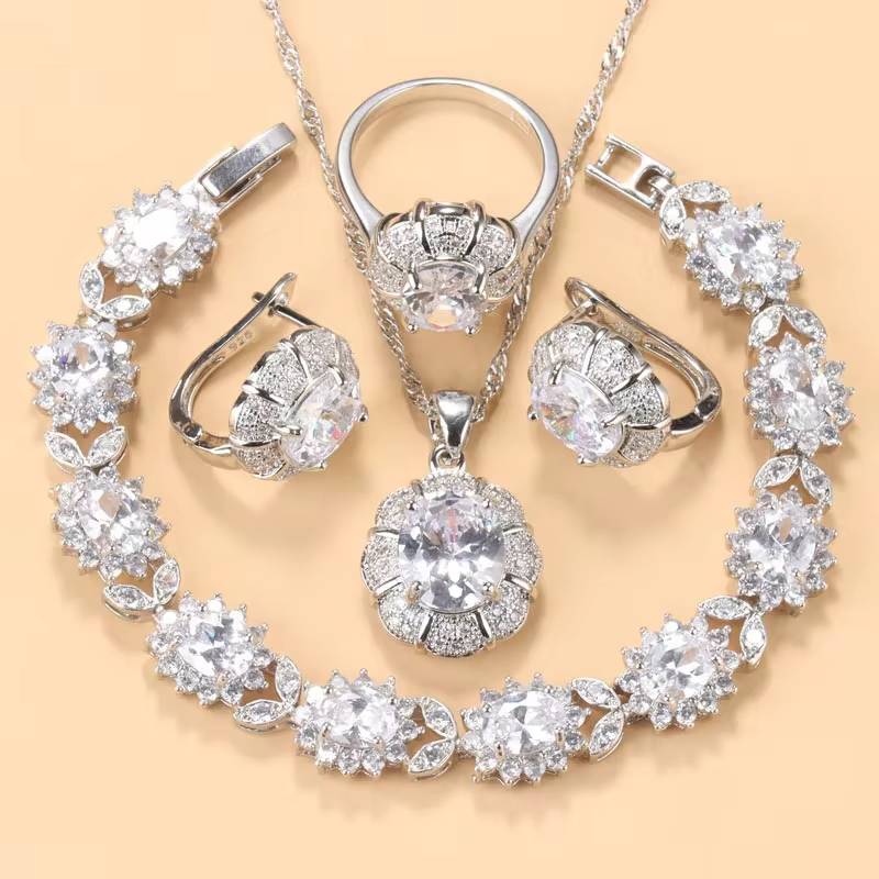 925 Sterling Silver Blue CZ Wedding Jewelry Sets (10)