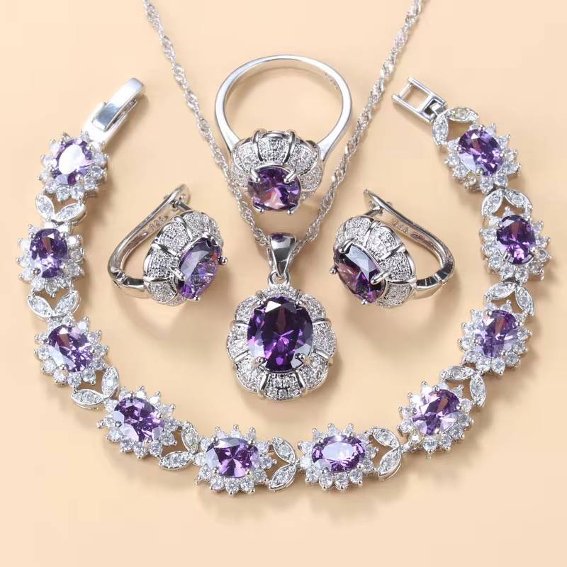 925 Sterling Silver Blue CZ Wedding Jewelry Sets (15)