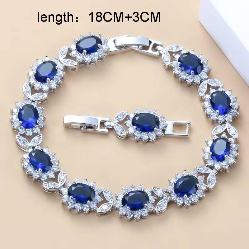 925 Sterling Silver Blue CZ Wedding Jewelry Sets (2)