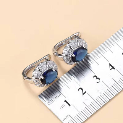 925 Sterling Silver Blue CZ Wedding Jewelry Sets (4)