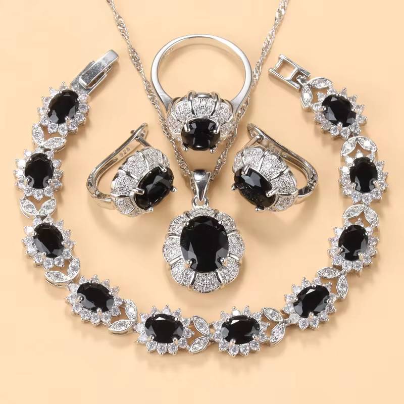 925 Sterling Silver Blue CZ Wedding Jewelry Sets (8)