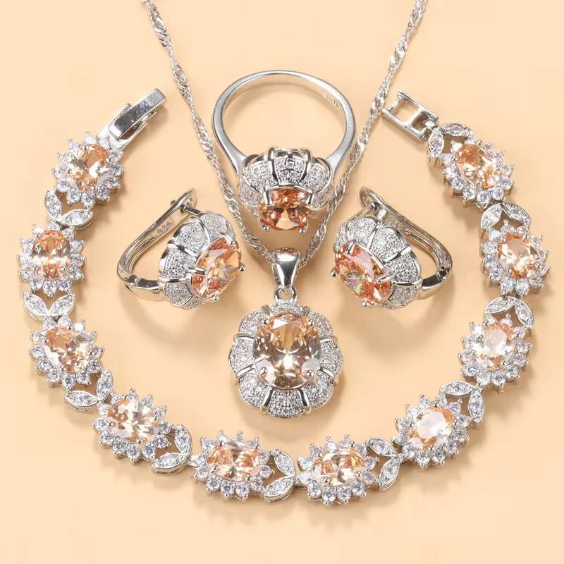 925 Sterling Silver Blue CZ Wedding Jewelry Sets (9)