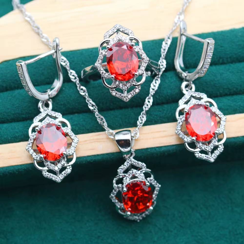 925 Sterling Silver Jewelry Set for Women with Red Gemstone (11)