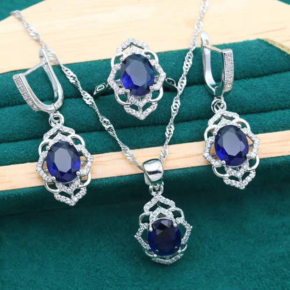 925 Sterling Silver Jewelry Set for Women with Red Gemstone (12)