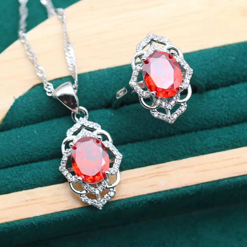 925 Sterling Silver Jewelry Set for Women with Red Gemstone (2)