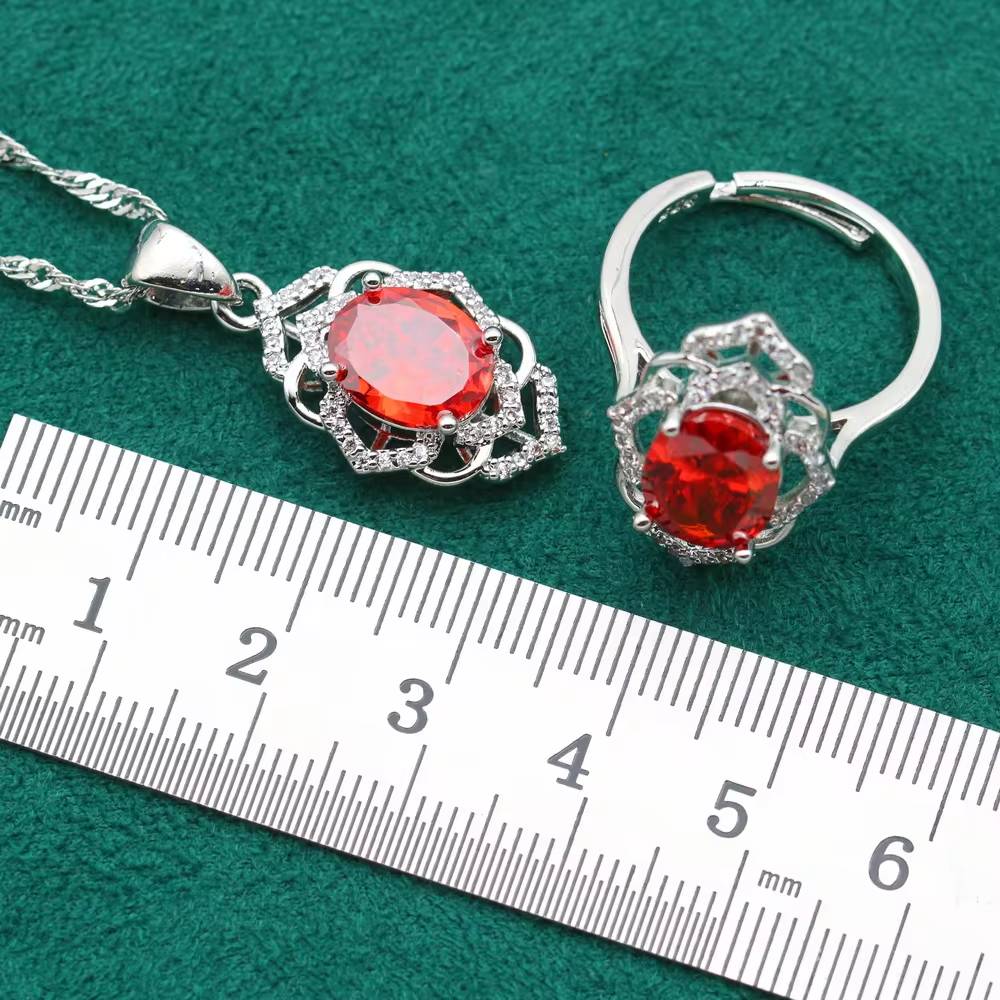 925 Sterling Silver Jewelry Set for Women with Red Gemstone (4)