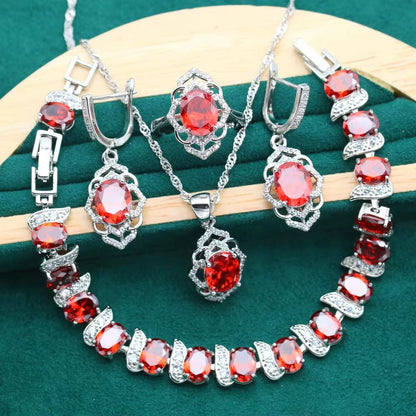 925 Sterling Silver Jewelry Set for Women with Red Gemstone (8)