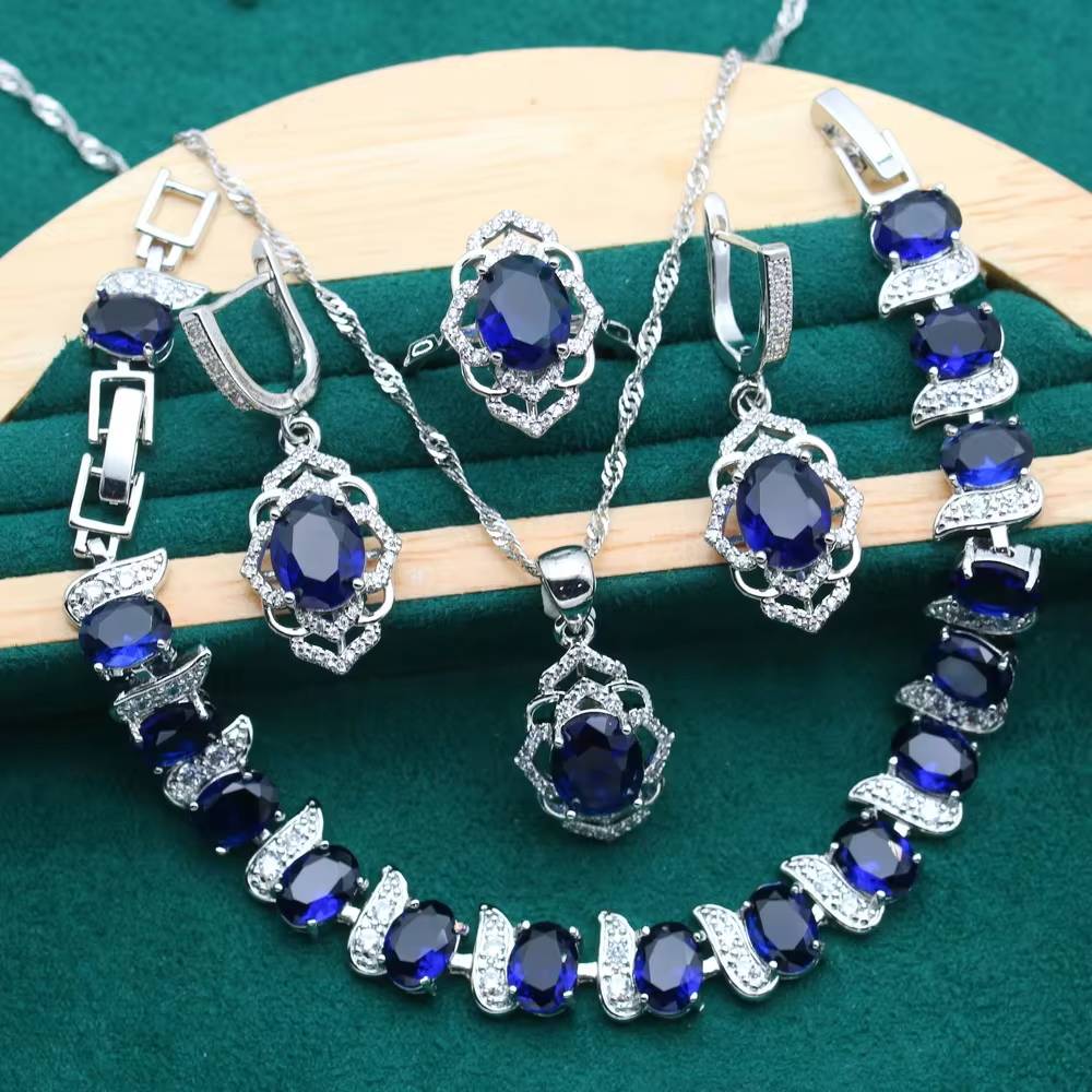 925 Sterling Silver Jewelry Set for Women with Red Gemstone (9)