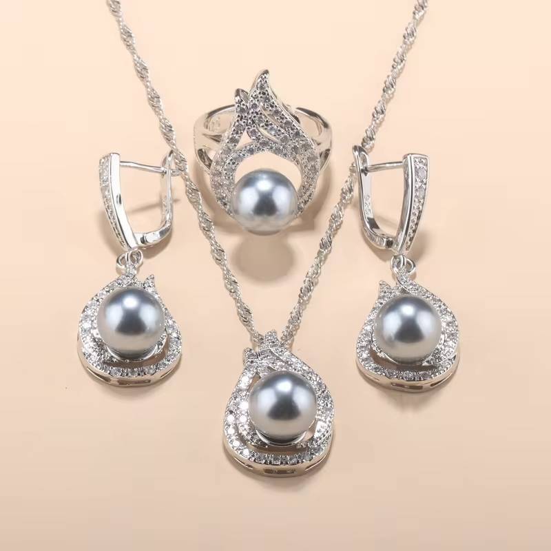 925 Sterling Silver Natural Pearl Bridal Jewelry Set