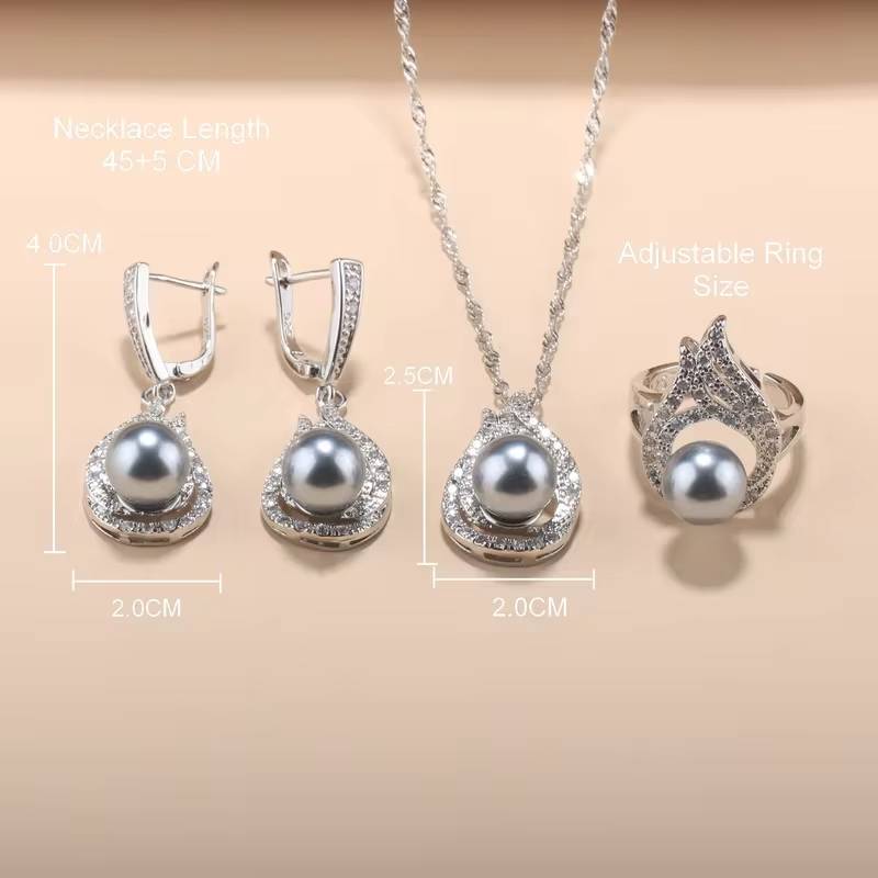 925 Sterling Silver Natural Pearl Bridal Jewelry Set (3)