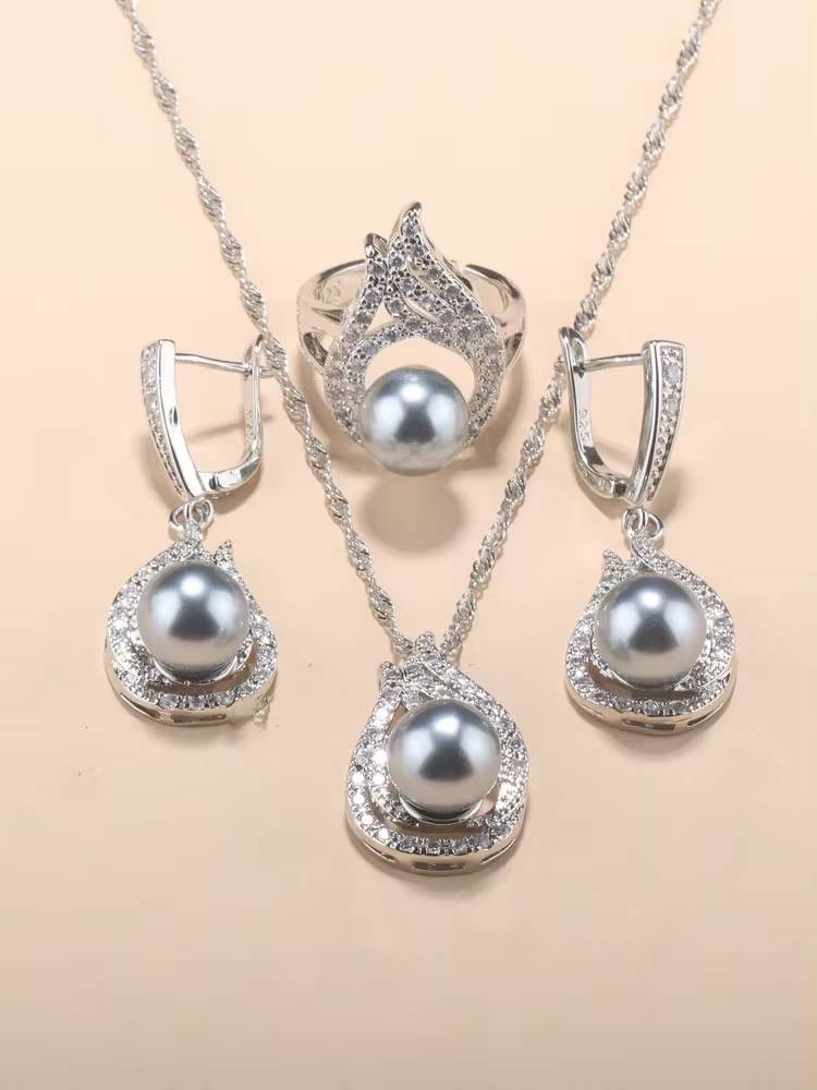 925 Sterling Silver Natural Pearl Bridal Jewelry Set (8)