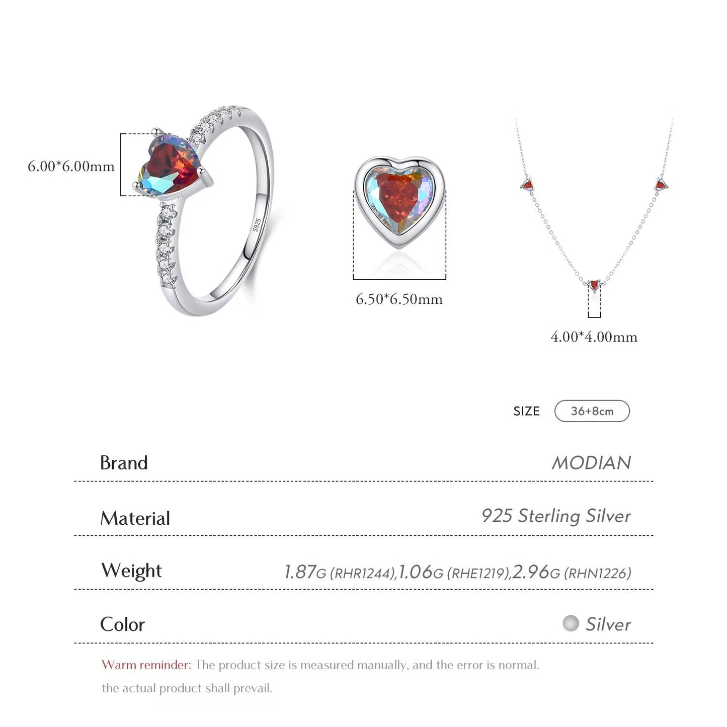 925 Sterling Silver Rainbow CZ Hearts Jewelry Set (4)