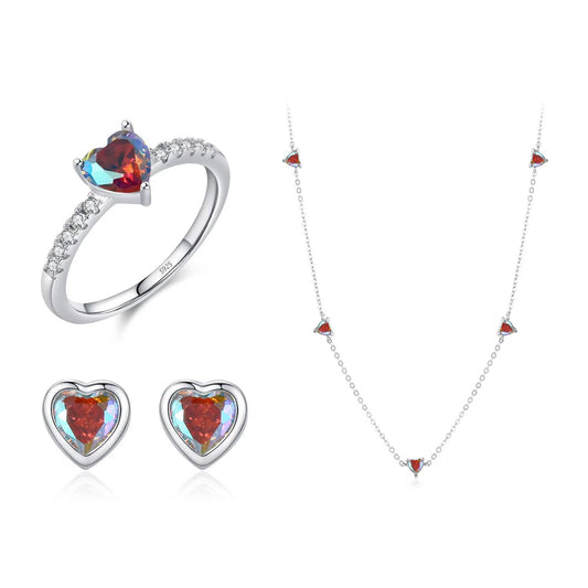 925 Sterling Silver Rainbow CZ Hearts Jewelry Set (6)