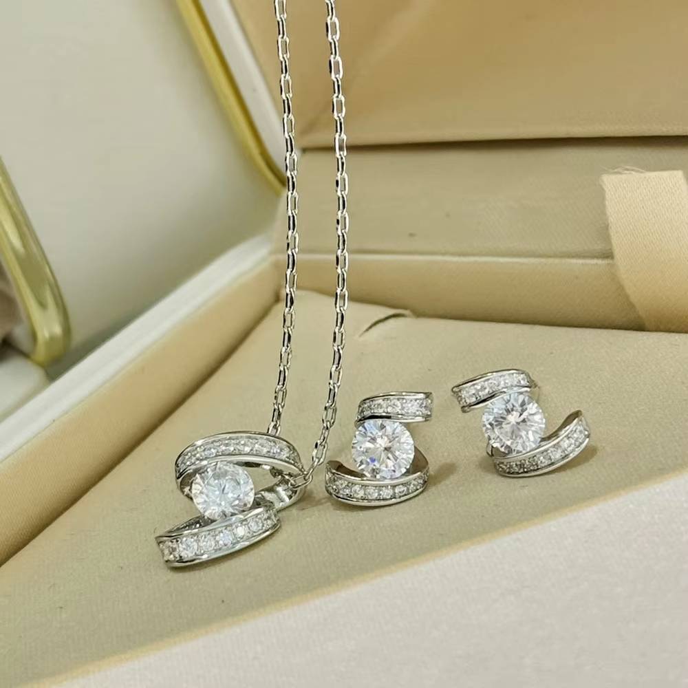 925 Sterling Silver Spiral Luxury Party Jewelry Set (2)