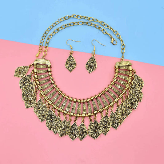 Afghan Vintage Tribal Silver Choker Necklace Earrings Set