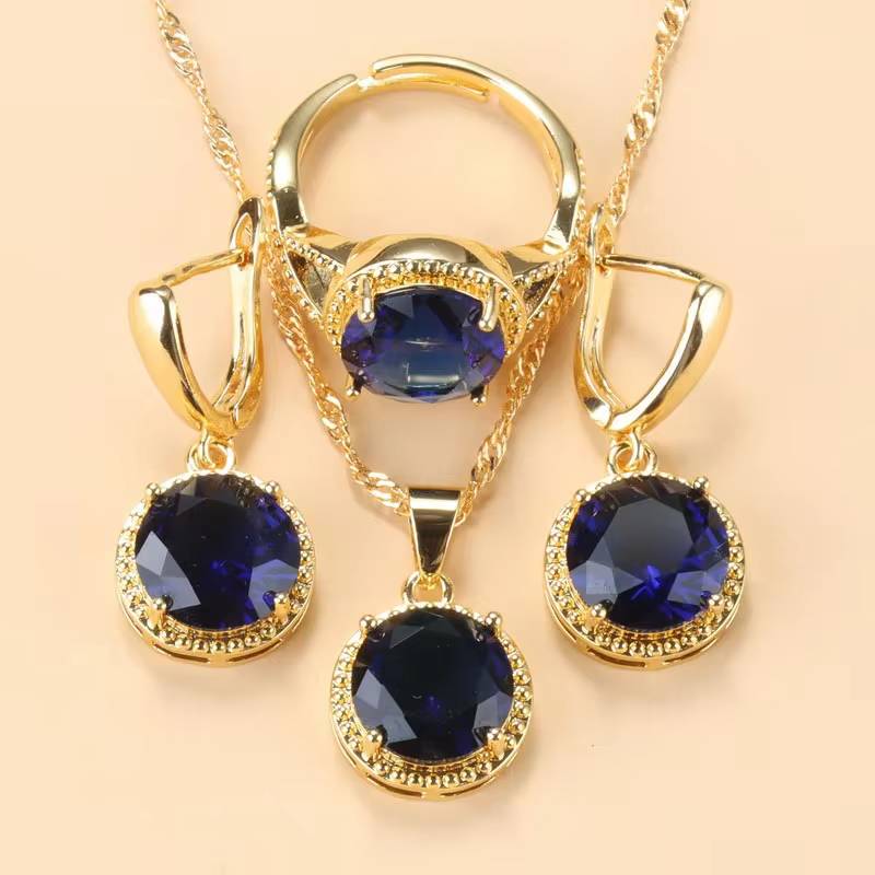 African 18K Gold Plated Pink Stone Jewelry Set (9)