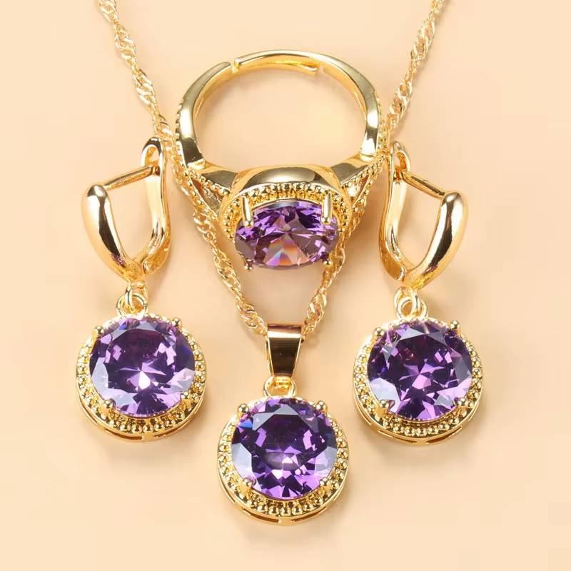 African 18K Gold Plated Pink Stone Jewelry Set (11)