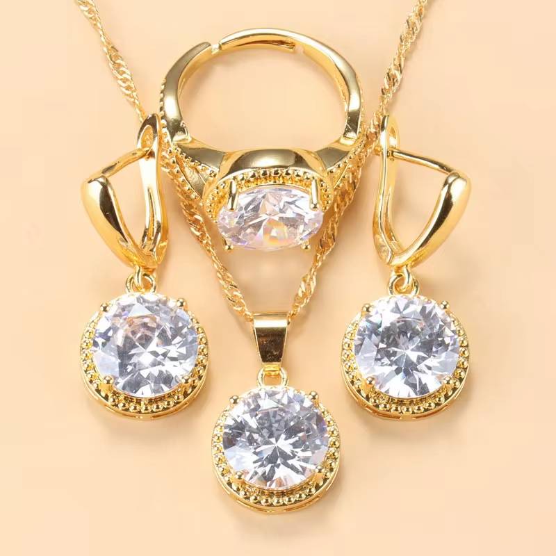 African 18K Gold Plated Pink Stone Jewelry Set (12)