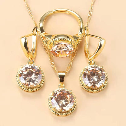 African 18K Gold Plated Pink Stone Jewelry Set (13)