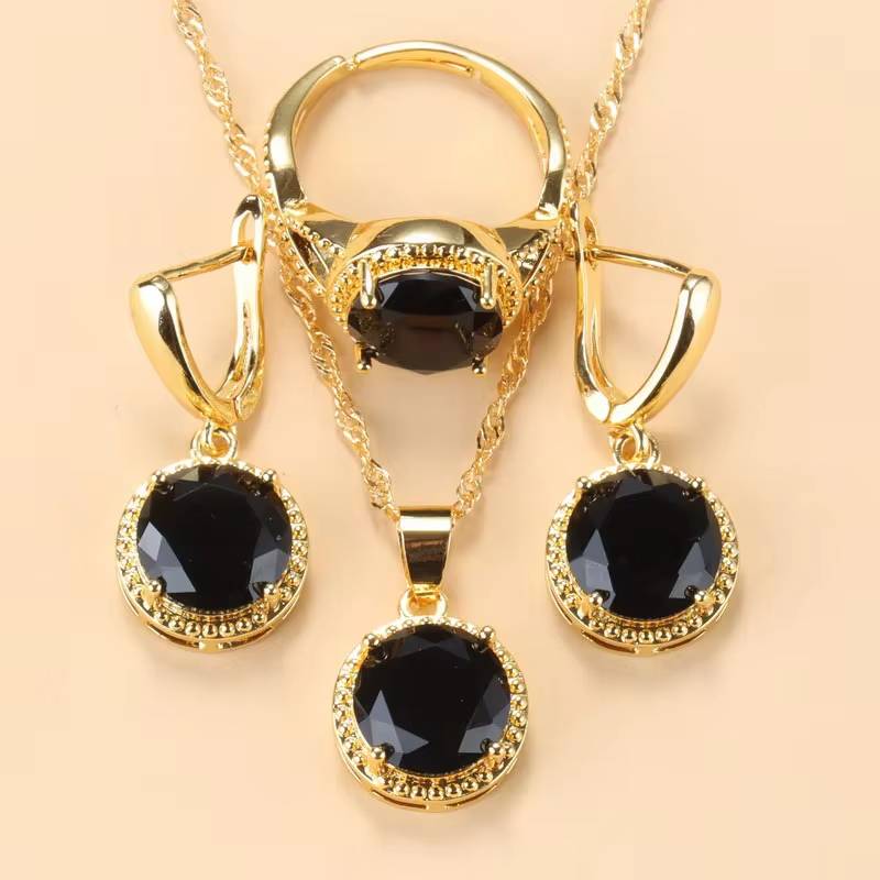 African 18K Gold Plated Pink Stone Jewelry Set (7)