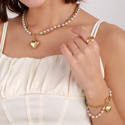 Baroque Pearl Heart Bracelet Necklace Set Fashion Luxury Jewelry (2)