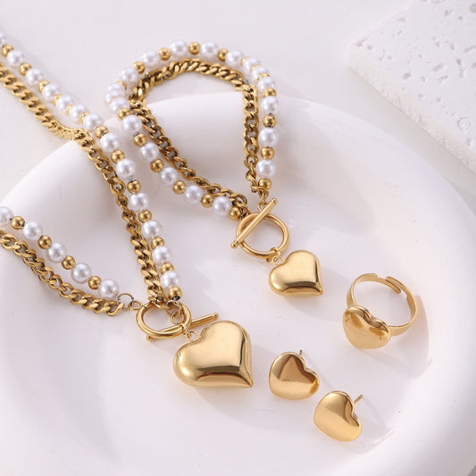 Baroque Pearl Heart Bracelet Necklace Set Fashion Luxury Jewelry (4)