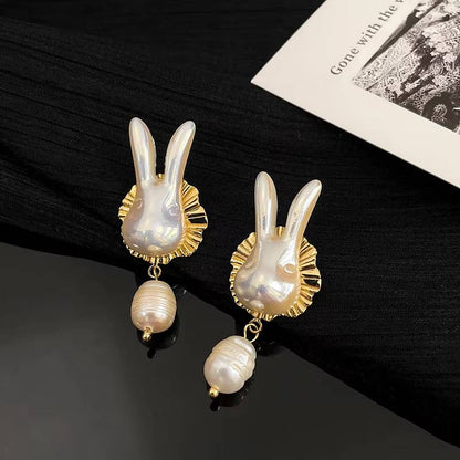 Baroque Pearl Rabbit Bunny Earrings for Women (3)