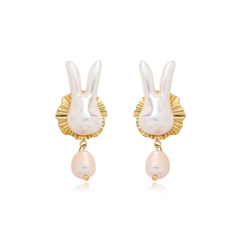 Baroque Pearl Rabbit Bunny Earrings for Women (5)