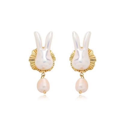 Baroque Pearl Rabbit Bunny Earrings for Women (5)