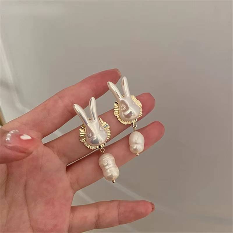 Baroque Pearl Rabbit Bunny Earrings for Women (6)