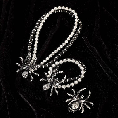 Black Crystal Spider Necklace, Bracelet, Ring - Halloween Accessories (3)