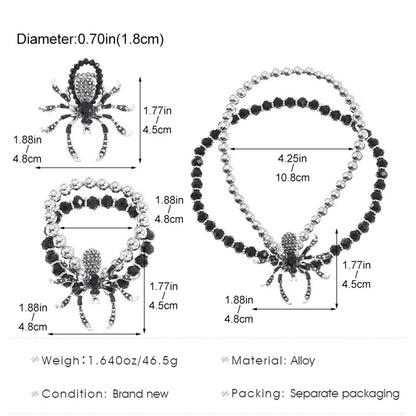 Black Crystal Spider Necklace, Bracelet, Ring - Halloween Accessories (4)