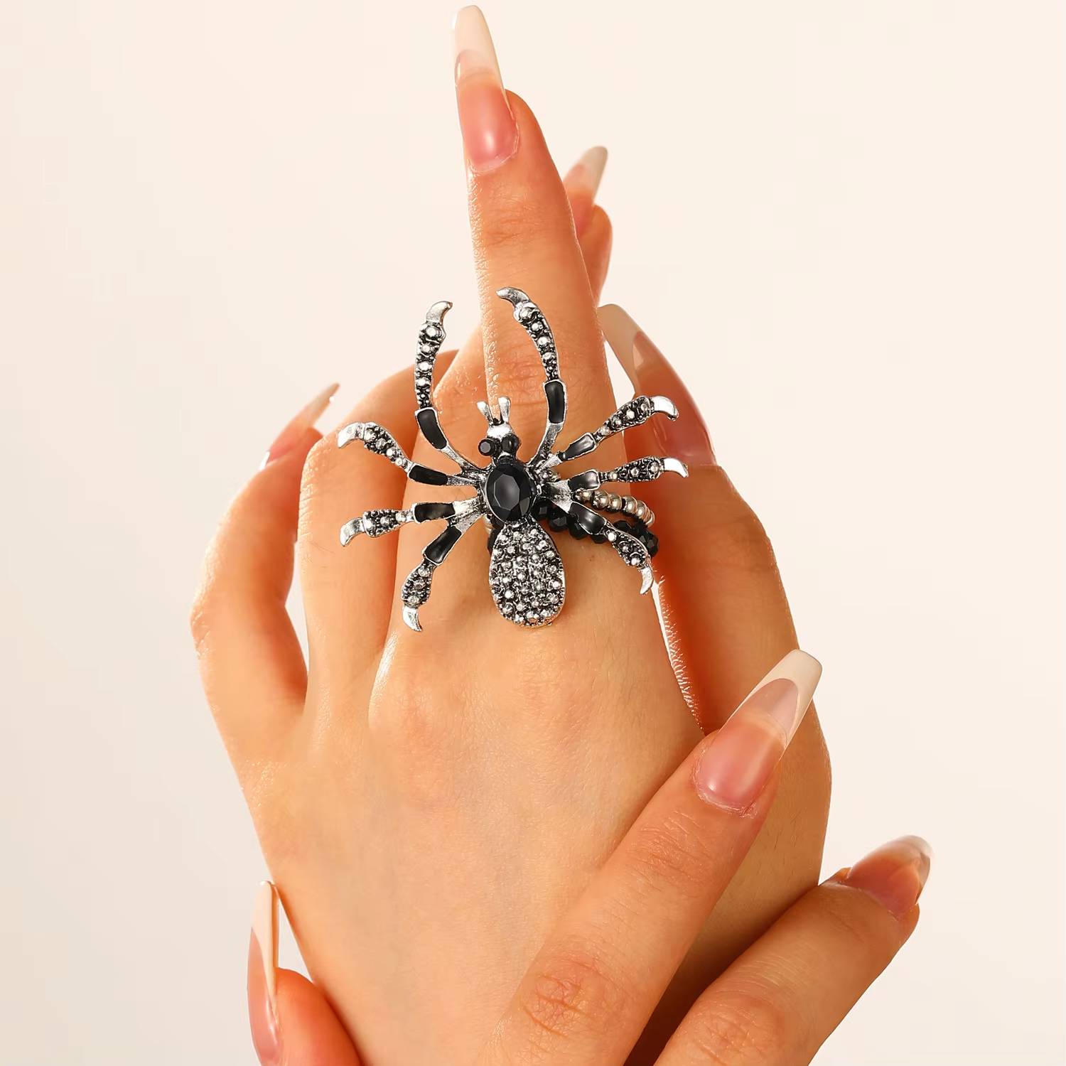 Black Crystal Spider Necklace, Bracelet, Ring - Halloween Accessories (5)