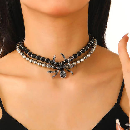 Black Crystal Spider Necklace, Bracelet, Ring - Halloween Accessories (7)