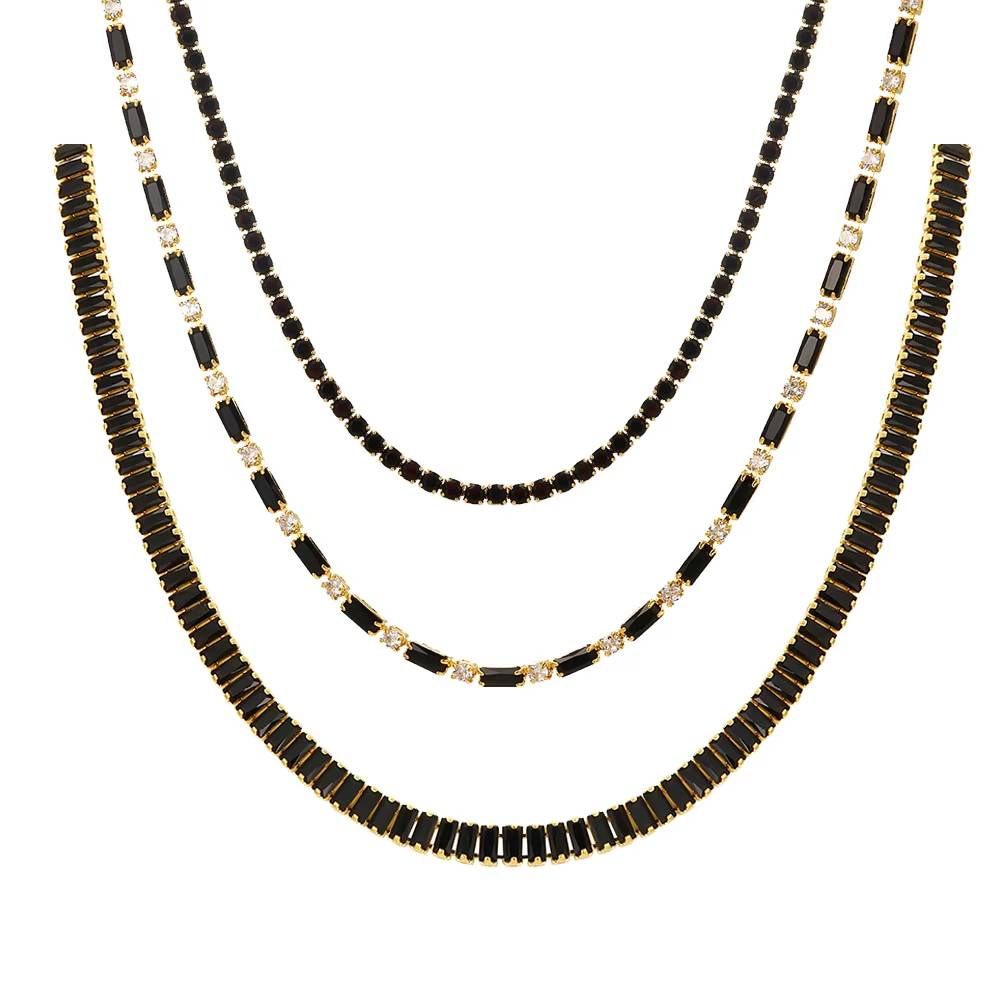 Black Crystal Tennis Necklace for Women