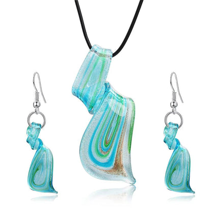 Blue Murano Glass Twist Dagger Pendant Dangle Earring Necklace Set