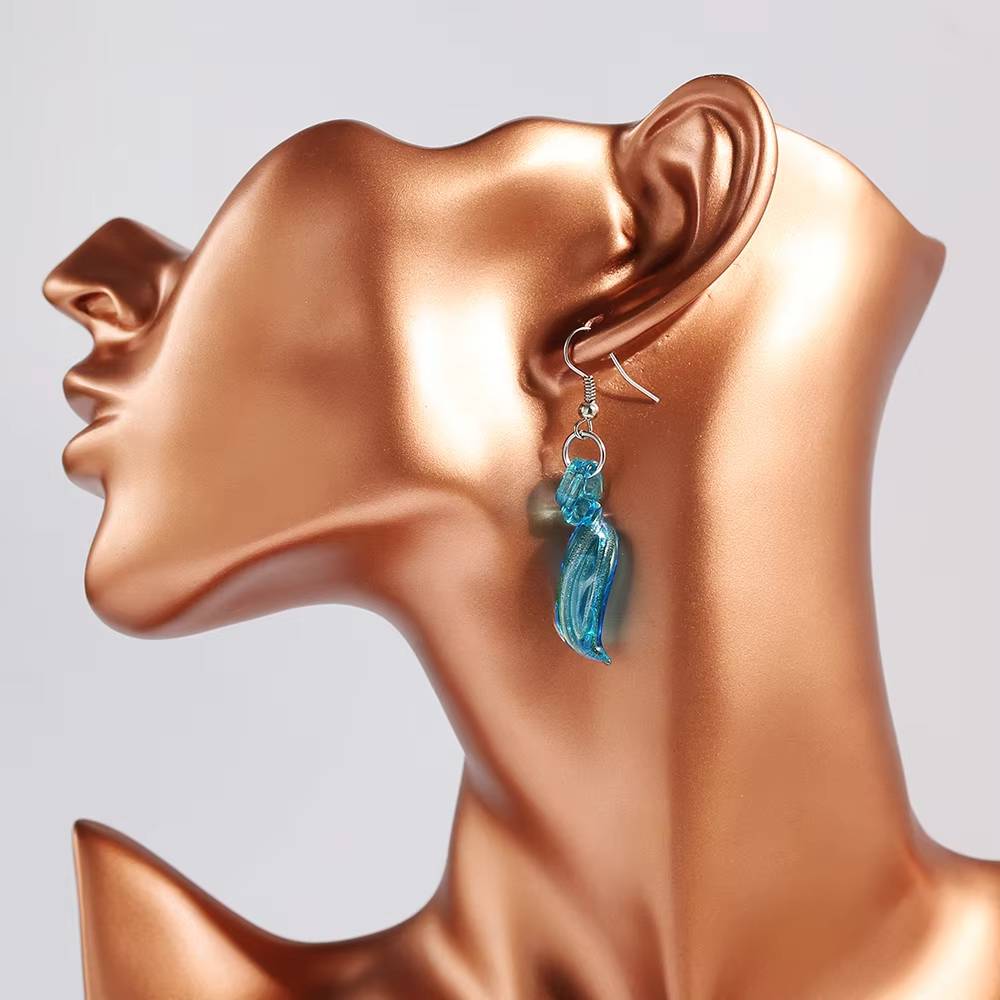 Blue Murano Glass Twist Dagger Pendant Dangle Earring Necklace Set (2)