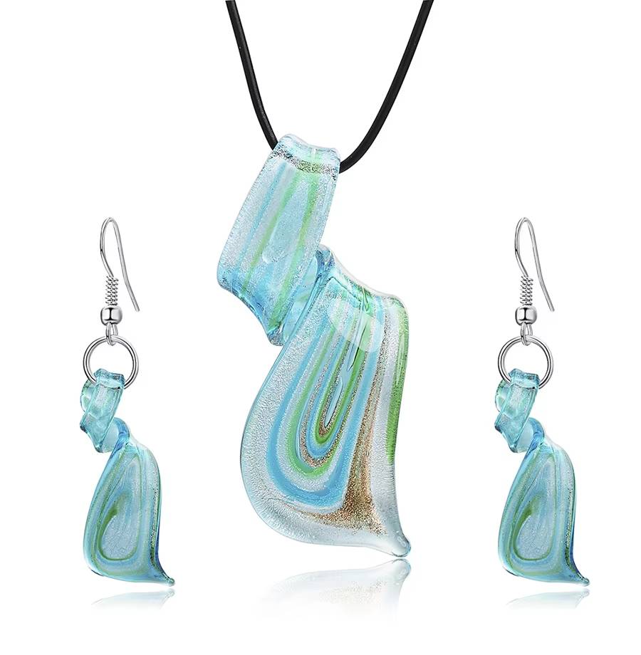 Blue Murano Glass Twist Dagger Pendant Dangle Earring Necklace Set (7)