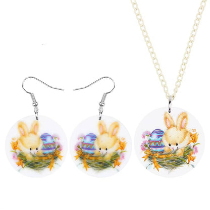 Bonsny Acrylic Easter Eggs Hare Rabbit Bunny Jewelry Sets