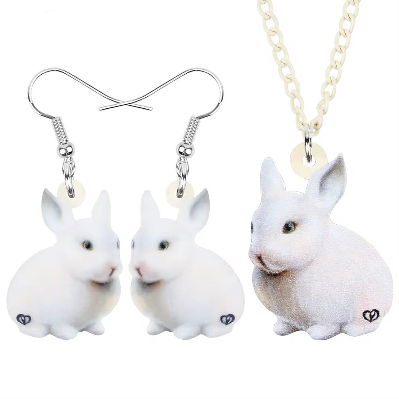 Bonsny Acrylic Easter White Hare Rabbit Bunny Jewelry Sets