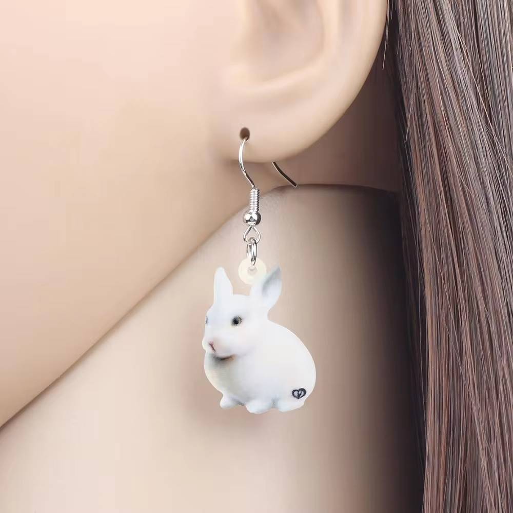 Bonsny Acrylic Easter White Hare Rabbit Bunny Jewelry Sets (2)