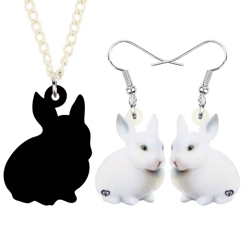 Bonsny Acrylic Easter White Hare Rabbit Bunny Jewelry Sets (4)