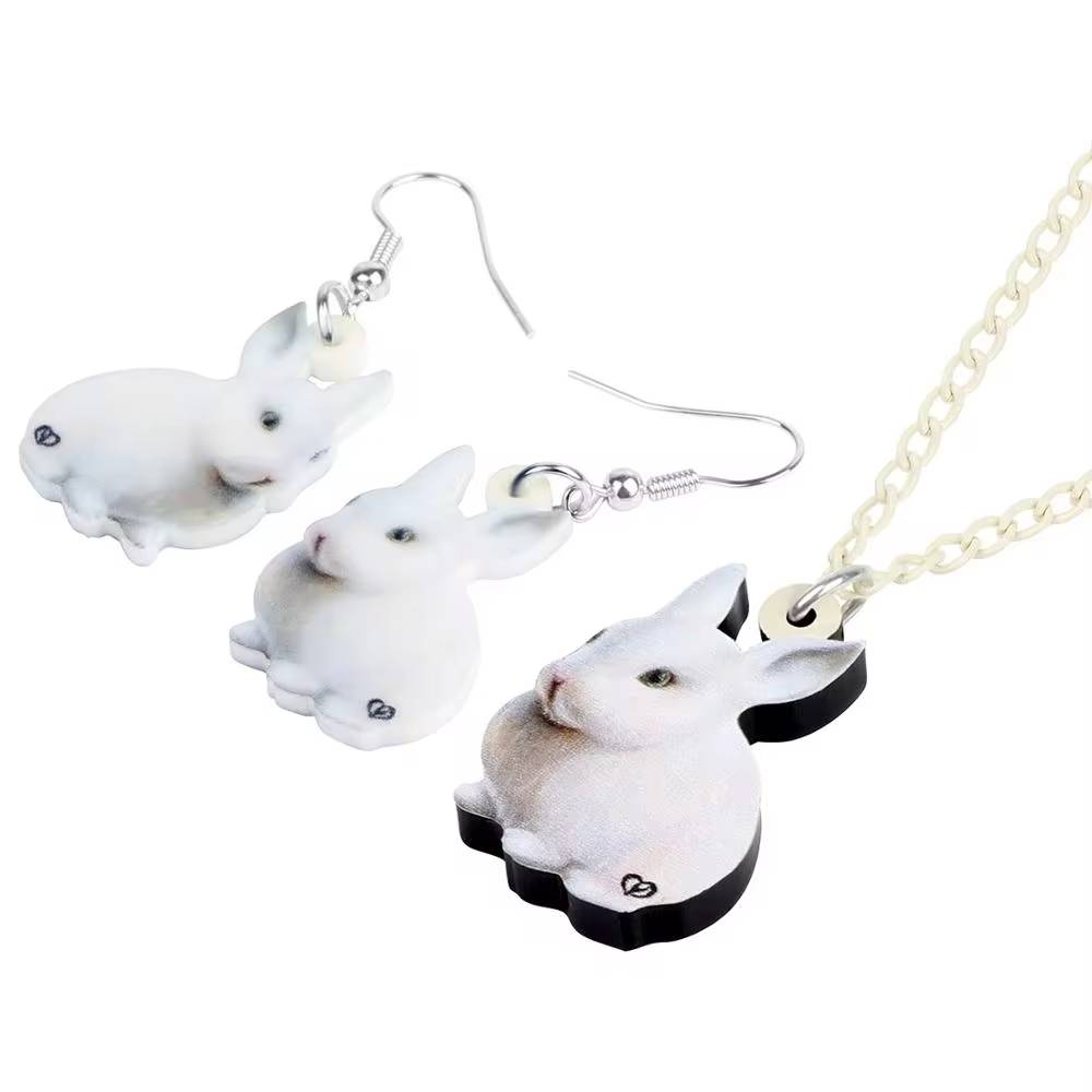 Bonsny Acrylic Easter White Hare Rabbit Bunny Jewelry Sets (5)