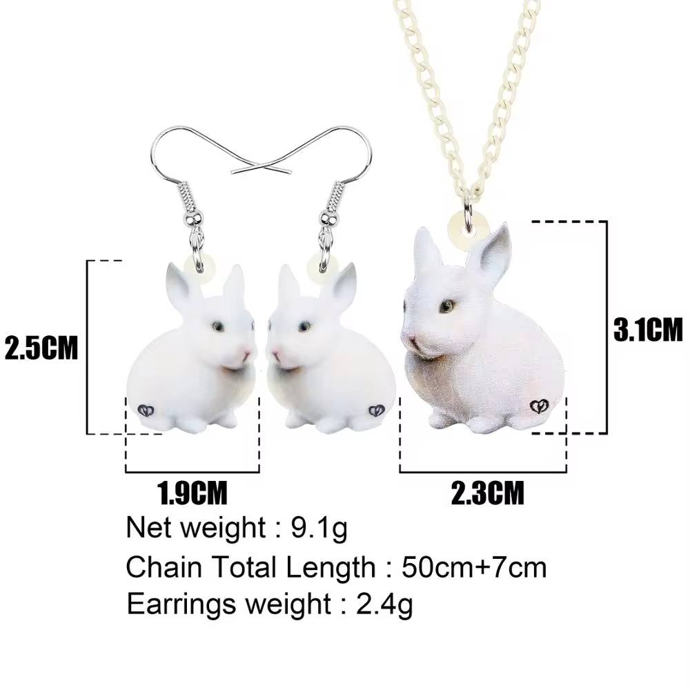 Bonsny Acrylic Easter White Hare Rabbit Bunny Jewelry Sets (6)