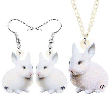 Bonsny Acrylic Easter White Hare Rabbit Bunny Jewelry Sets (7)