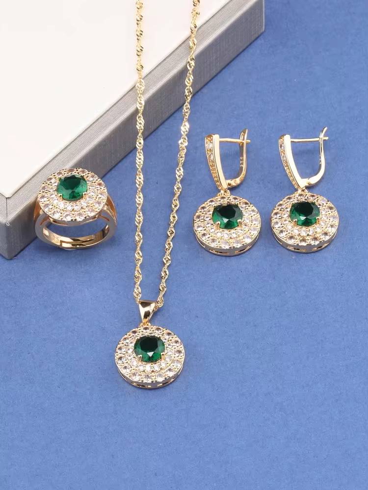 Brazil 18K Gold Plated Zircon Bridal Jewelry Set (10)